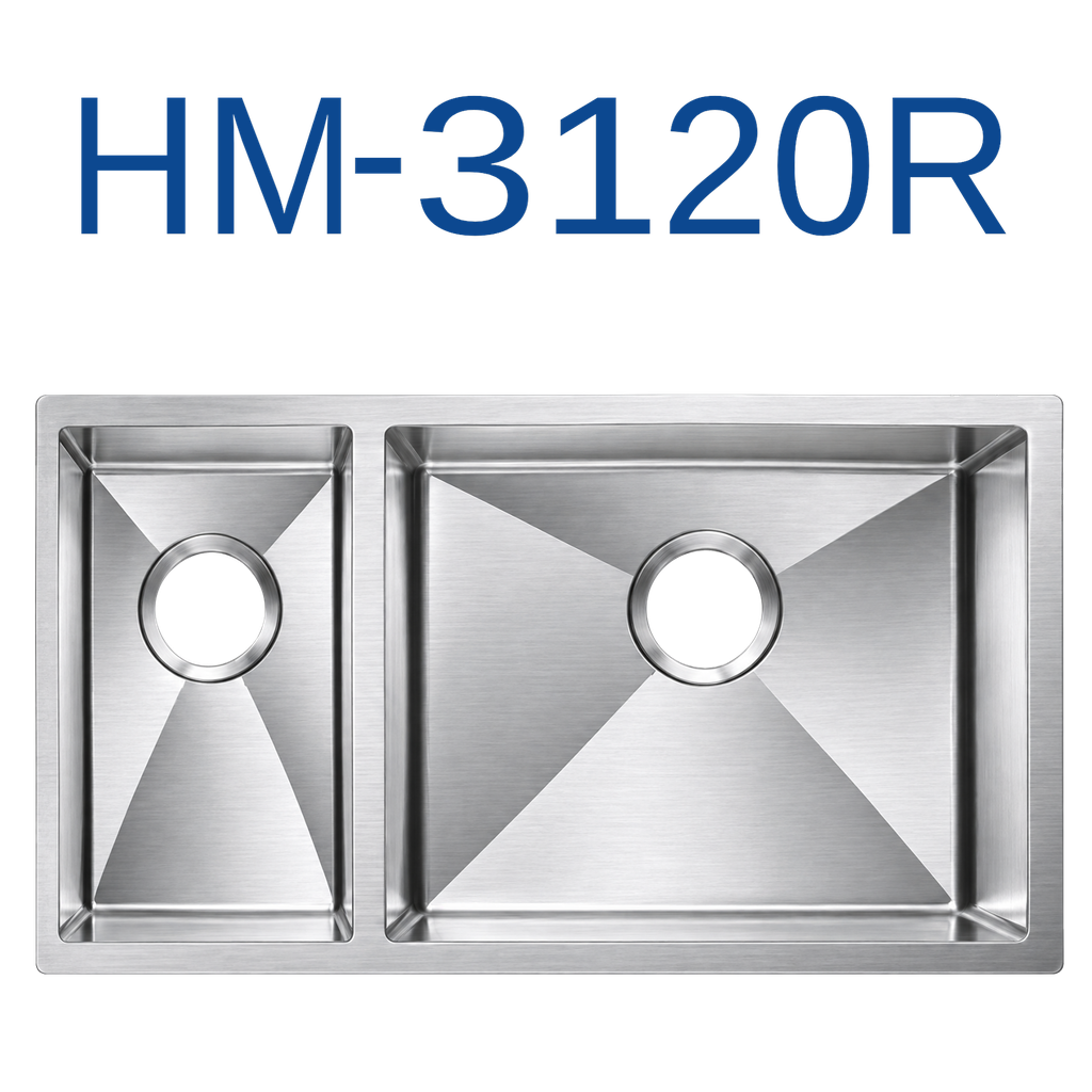 [HM-3120R] PrimaSink HM-3120R 32'' x 18'' Double bowl Handmade Kitchen Sink - 18 Gauge Stainless Steel
