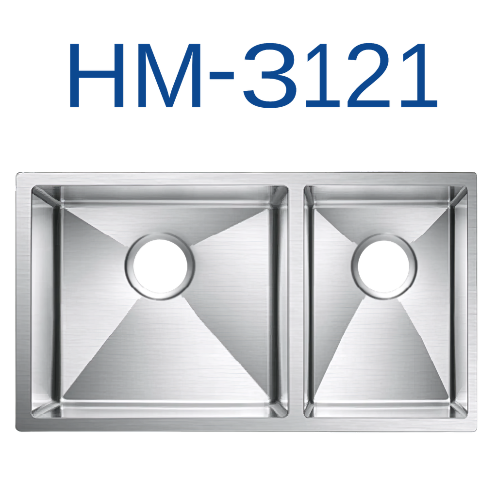 [HM-3121] PrimaSink HM-3121 32'' x 18'' Double bowl Handmade Kitchen Sink - 18 Gauge Stainless Steel