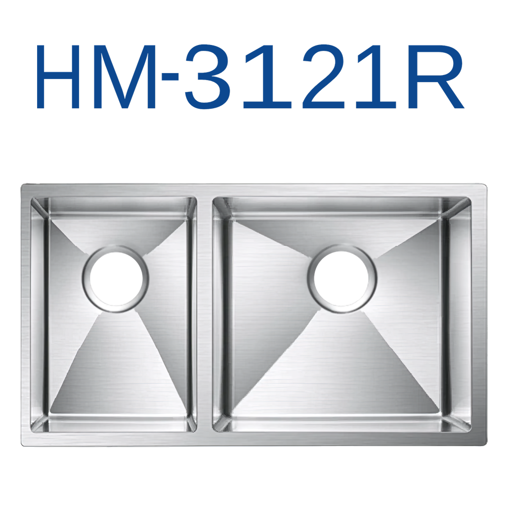 [HM-3121R] PrimaSink HM-3121R 32'' x 18'' Double bowl Handmade Kitchen Sink - 18 Gauge Stainless Steel