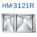 PrimaSink HM-3121R 32'' x 18'' Double bowl Handmade Kitchen Sink - 18 Gauge Stainless Steel
