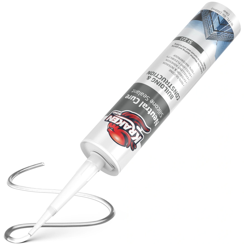 Kraken Bond Neutral Cure Silicone Sealant — Clear, Low-VOC Waterproof (10.1 fl oz)