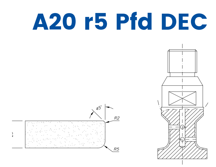 SCE21321 LINE 20 20mm r5 Eased Edge Polished Face Down DEC Profile A20 r5 PFD DEC Position 1 EHS EHS Kit (all materials, high speed)