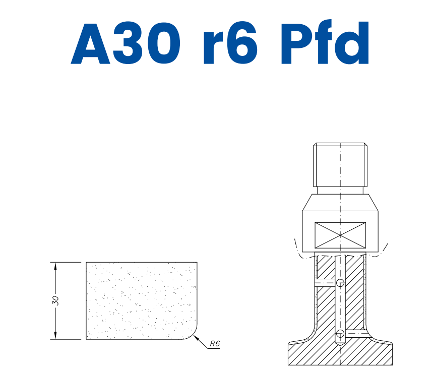 SCE21013 LINE 20 30mm r6 Eased Edge Polished Face Down Profile A30 r6 Pfd Position 1 EHS EHS Kit (all materials, high speed)