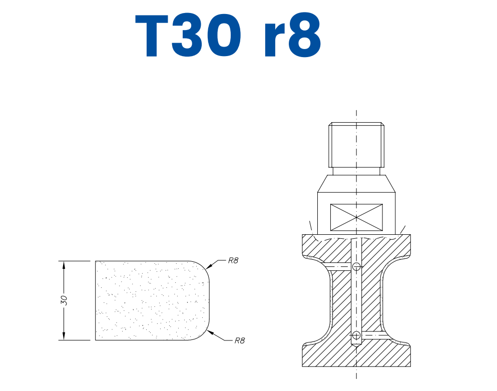 SCE21D096 LINE 20 30mm Eased Top & Bottom r8 Profile T30 r8 Position 1 EHS EHS Kit (all materials, high speed)