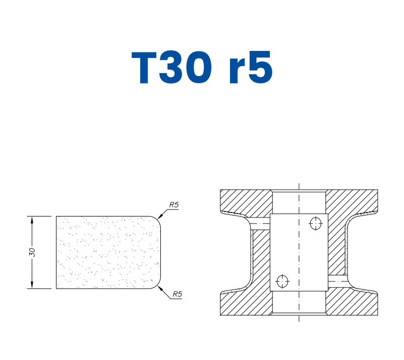 SCE42082 30mm Eased Top & Bottom r5 Line 40 - (Bore 22 Fitting) Profile T30 r5 EHS Position 2 EHS Kit (all materials, high speed)