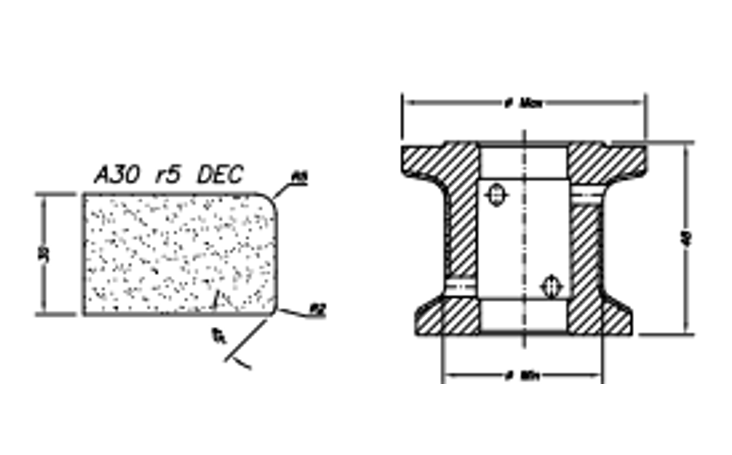 SC42D521 30mm r5 Eased Edge DEC Line 40 - (Bore 22 Fitting) Profile A30 r5 DEC Zenith Position 2 Standard Kit (all materials)