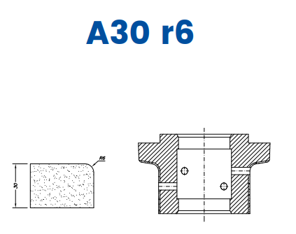 [SC61006] SC61006 30mm r6 Eased Edge (⅕ Radius) Line 60 - (Bore 35 Fitting) Profile A30 r6 Zenith Position 1 Standard Kit (all materials)