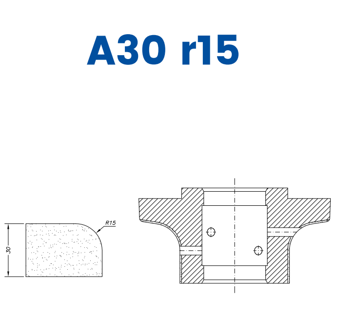 SC6X009 30mm Half Bullnose Line 60 - (Bore 35 Fitting) Profile A30 r15 XtraFine Position 3X Standard Kit (all materials)
