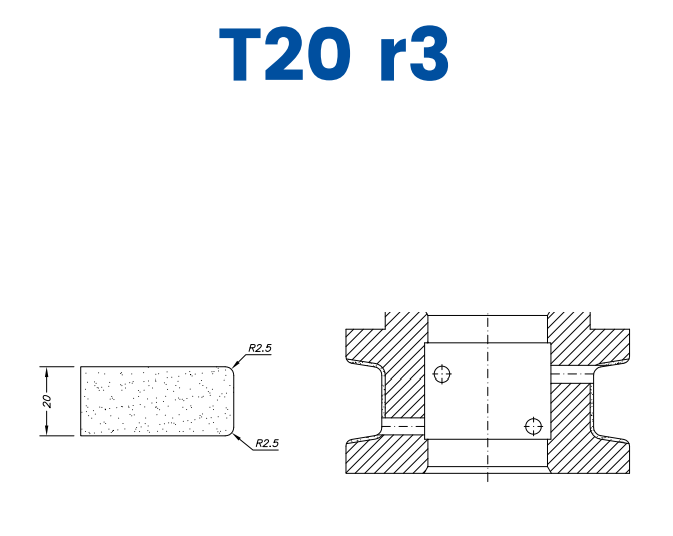 [SC62114] SC62114 20mm Eased Top & Bottom r2.5 Line 60 - (Bore 35 Fitting) Profile T20 r3 Zenith Position 2 Standard Kit (all materials)