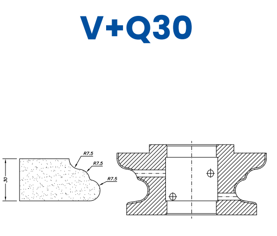 SC62103 30mm Ogee Bull Line 60 - (Bore 35 Fitting) Profile V+Q30 Zenith Position 2 Standard Kit (all materials)