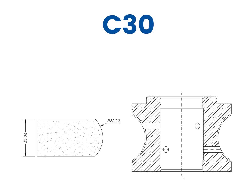 SC68089 30mm Pencil/Crescent Line 60 - (Bore 35 Fitting) Profile C30 Electroplated Position 2 Electroplated Kit (soft materials, marble)