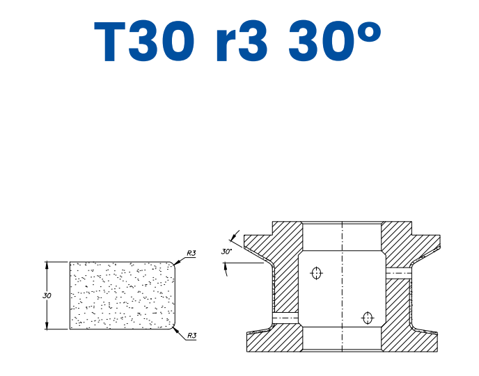 SC67D422 30mm Eased Top & Bottom r3 (30° Ramp) Line 60 - (Bore 35 Fitting) Profile T30 r3 30° Electroplated Position 1 Electroplated Kit (soft materials, marble)