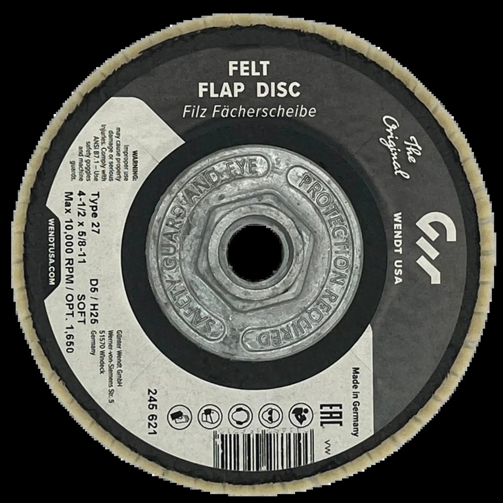 [FD42FELT] 4-1/2 X 5/8-11 FELT POLISHING FLAP DISC 5/DISC