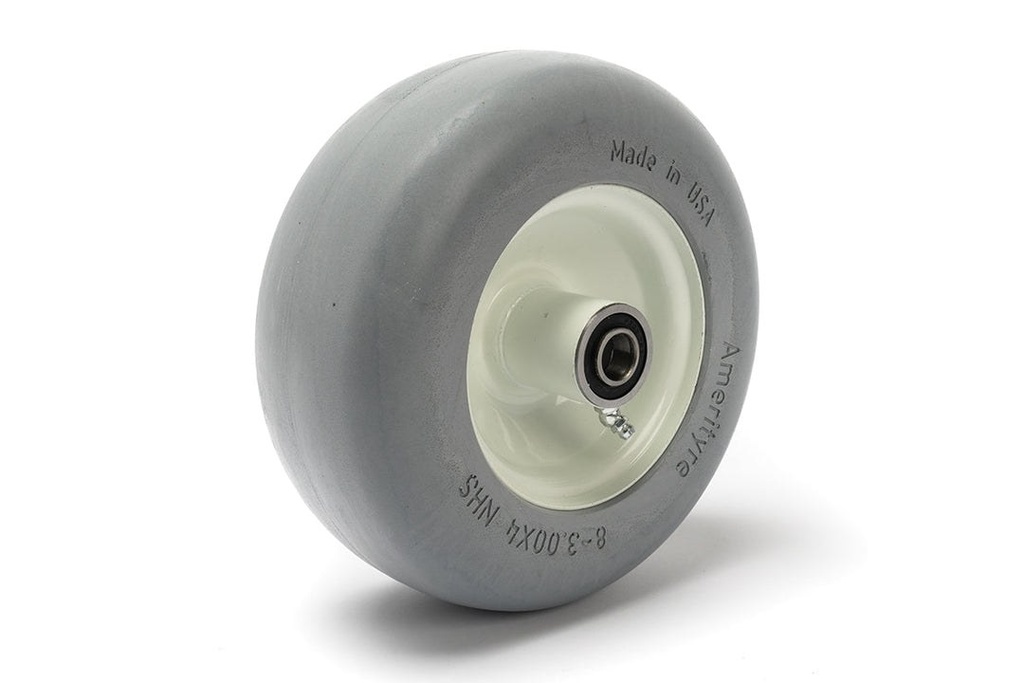 [504004] Omni Cubed 8" Flat-Free Tire and Wheel, 2.25" Offset, 5/8" Bearing, Smooth Tread, Gray