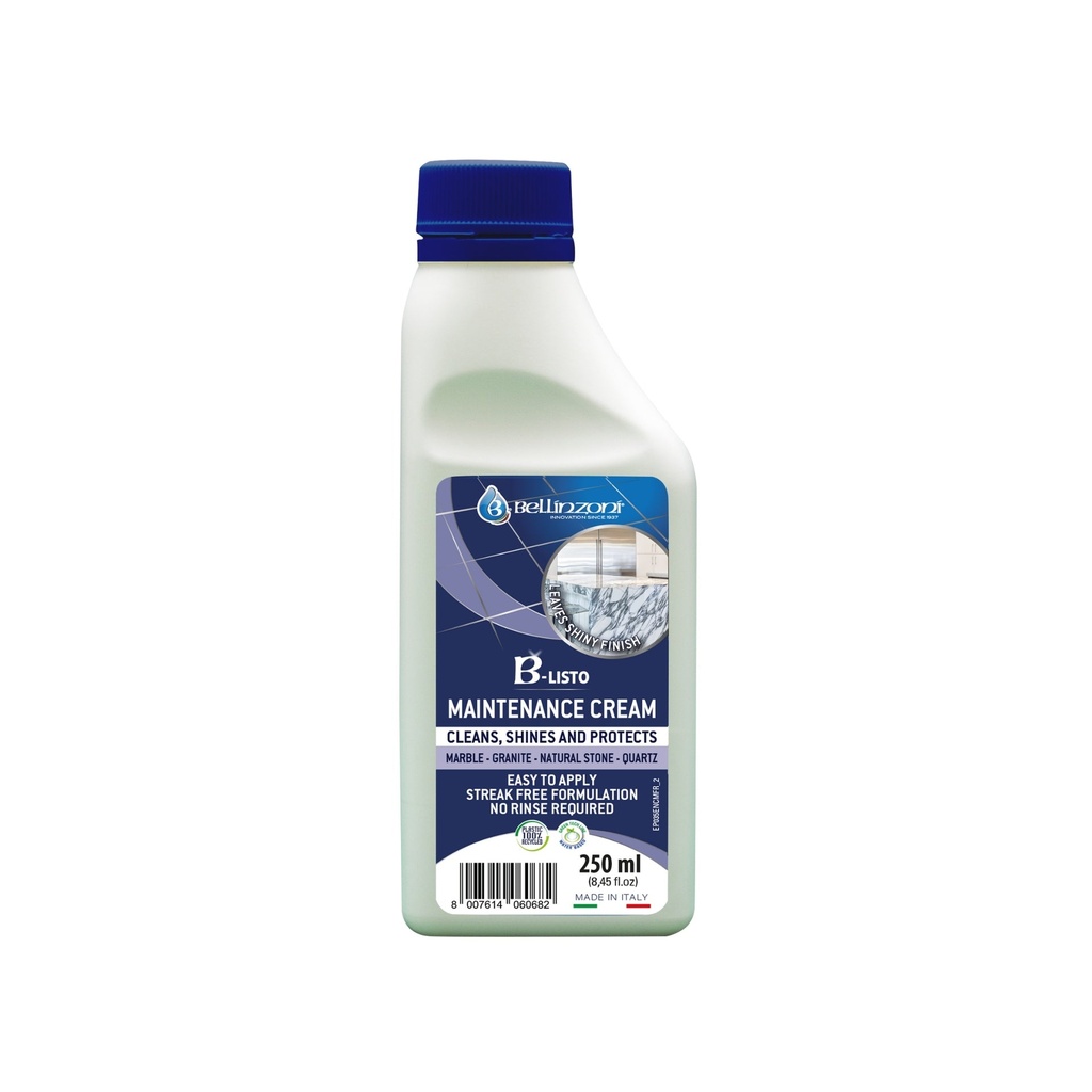 Bellinzoni B-Listo — Water-Based Maintenance Cream that Cleans & Shines Marble, Granite & Quartz Worktops (250 mL)