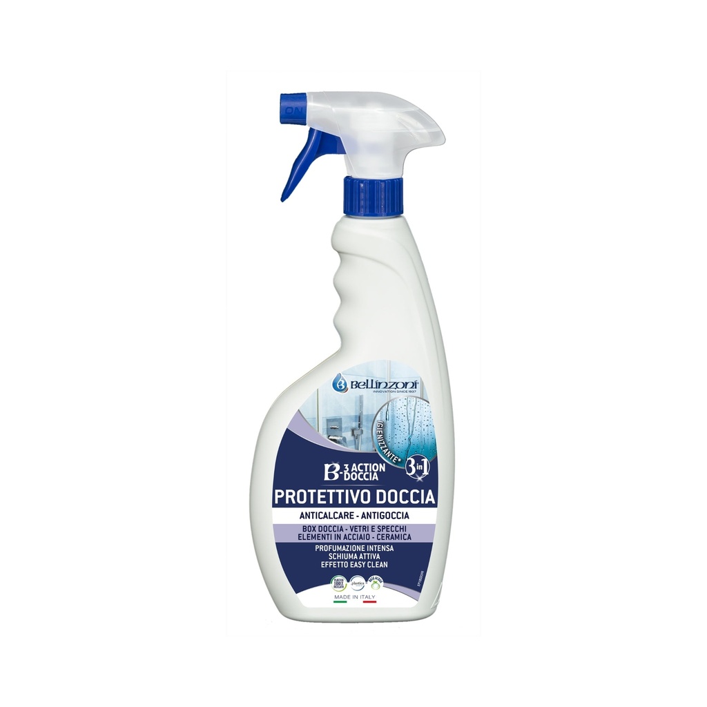 Bellinzoni B-3 Action Doccia — Ready-to-Use 3-in-1 Shower & Tile Cleaner: Limescale Remover, Sanitizer & Glass Protector (750 mL)