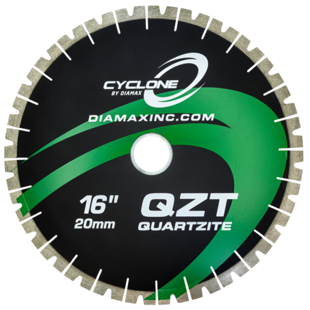 Diamax Cyclone QZT Quartzite Blade - 16" Wet Bridge Saw Blade for Engineered Stone, Granite, Quartzite and Marble - 50/60mm Arbor Size - 20mm x 3.3mm Segment - 1800 RPM