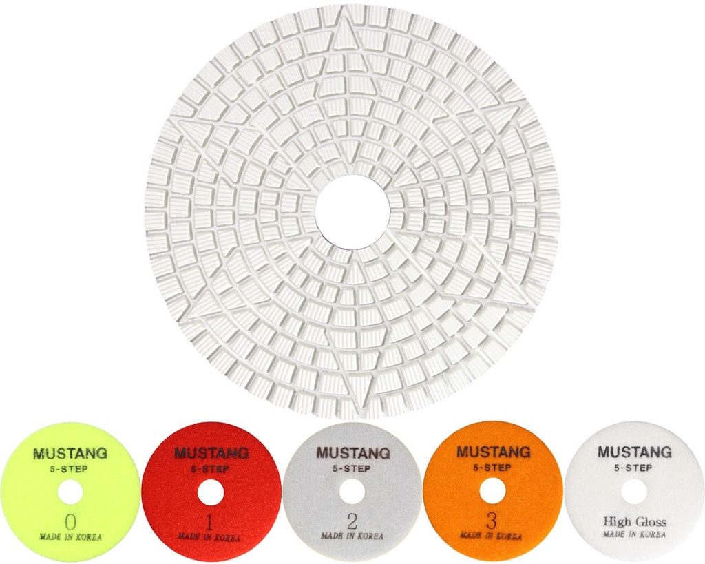 MUSTANG STAR 5-Step Dry/Wet White Resin ES/Granite Pad 4" x High Gloss