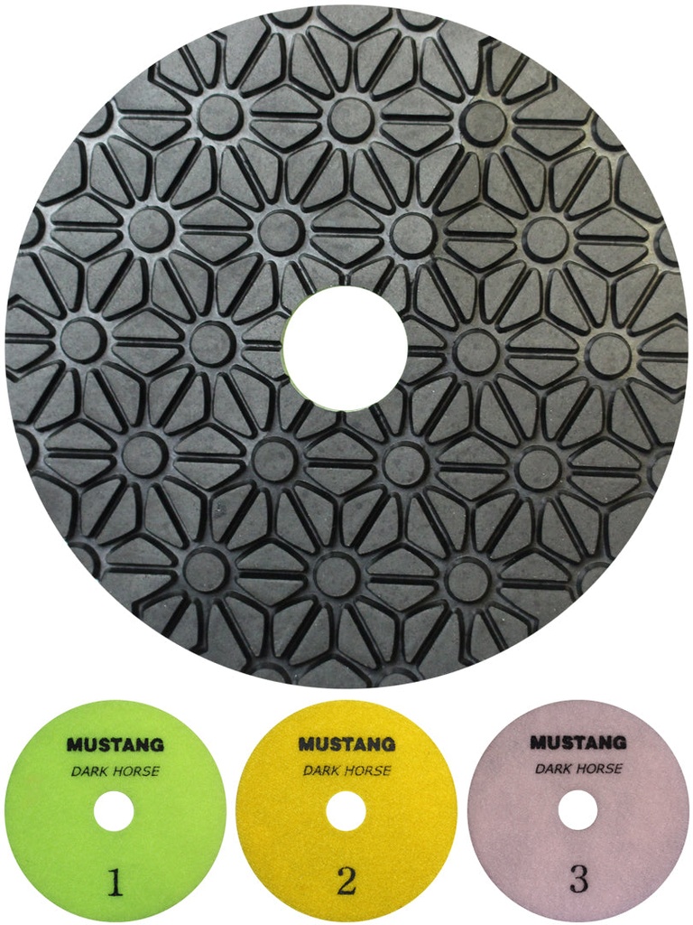 Mustang Dark Horse 3-step ES/Granite Pad 4" x Step-1 (Velcro Neongreen)