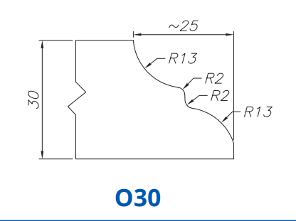 Marmo Elettromeccanica SS60071 Profile 30mm Cove Dupont O30 Technology Segmented Position - INTERNAL WATER ROUTER BITS (IW BITS)