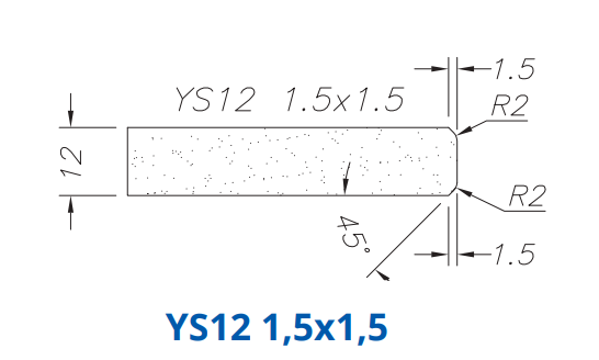 Marmo Elettromeccanica SS62274 Profile 12mm Double Chamfer 1.5x1.5 YS12 1,5X1,5 Technology Professional Position 2 INTERNAL WATER ROUTER BITS (IW BITS)
