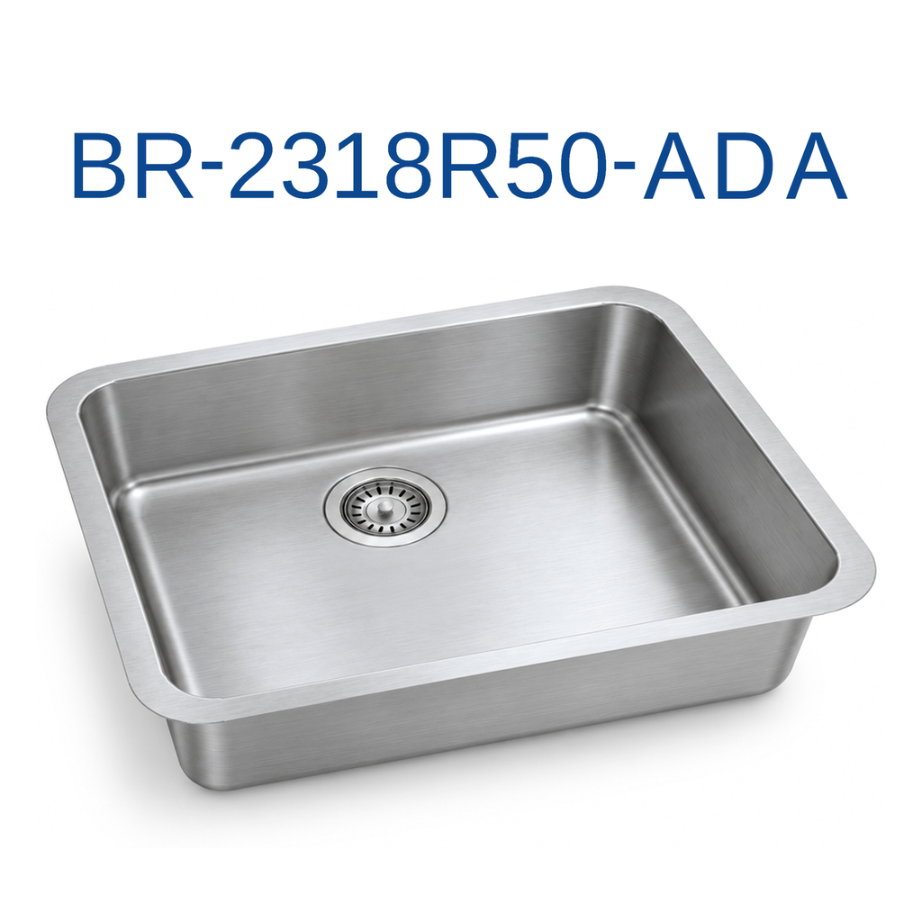 [BR-2318R50-ADA] PrimaSink BR-2318R50-ADA 23-1/8'' x 17-7/8'' Single bowl Undermount Kitchen Sink - 18 Gauge Stainless Steel