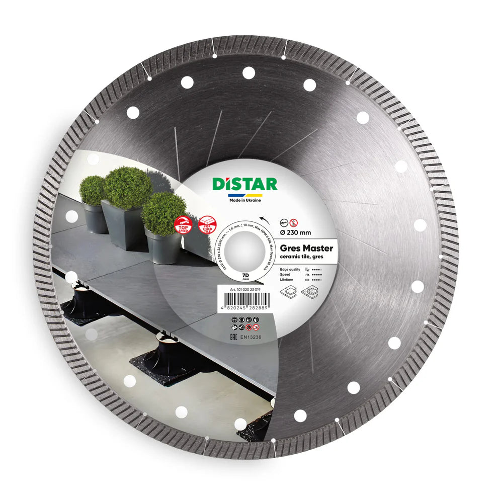 [81120528026] DiStar Gres Master 9" Diamond Blade for Porcelain & Ceramic — Clean 45° Miter Cutting