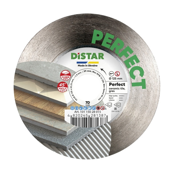 [10216025018] DiStar Perfect 5" Diamond Blade for Ceramic & Porcelain Tile — Ultra-Clean Dry Cutting (4.5")