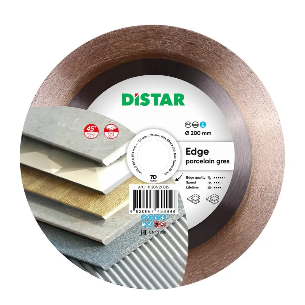 DiStar Edge 8" Diamond Blade for Porcelain Gres — Precision 45° Fine Miter Cutting