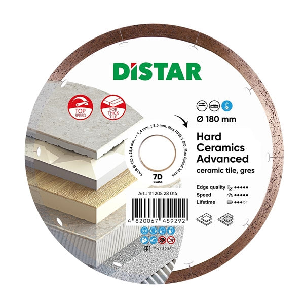 [11120528014] DiStar Hard Ceramics Advanced 1A1R Diamond Blade 7"–14" — Wet Cutting for Thick Porcelain, Gres & Dekton (7")
