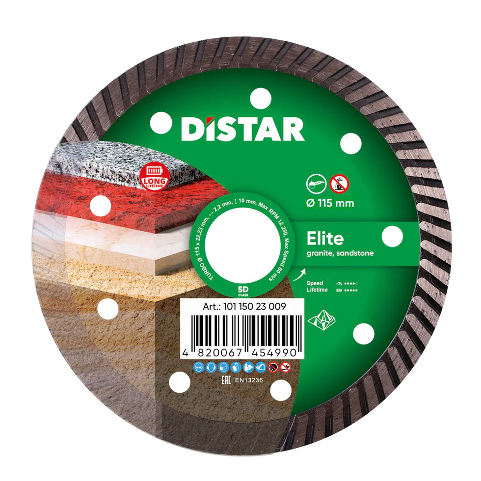 [10115023009] DiStar Elite 4.5" Turbo Diamond Blade for Colored Granite & Sandstone — Fast, Long-Life Dry Cutting (4-1/2")