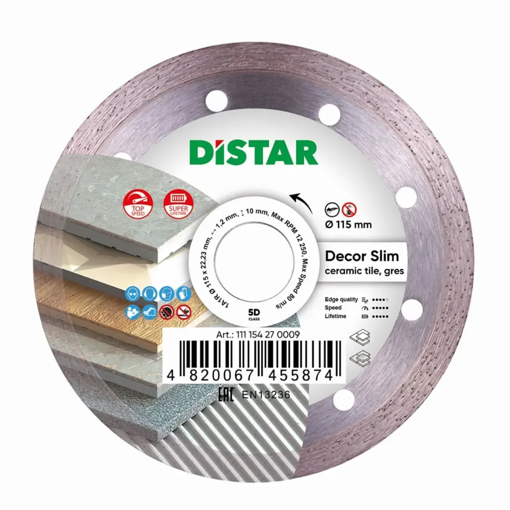 DiStar Decor Slim 5D 4.5" Diamond Blade for Ceramic & Porcelain Tile — Ultra-Thin, Clean Cutting