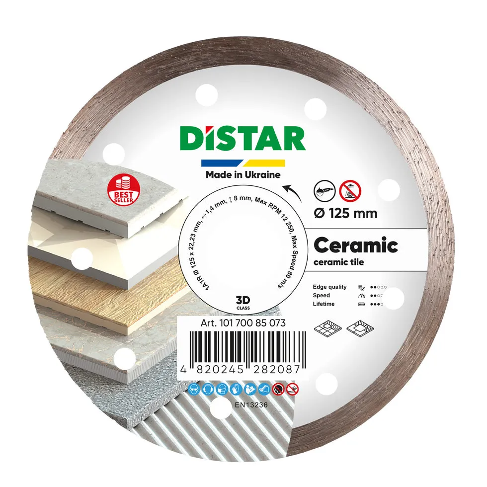 DiStar Ceramic 1A1R Diamond Blade 4.5" & 5" — Continuous-Rim Cutting for Ceramic & Porcelain Gres