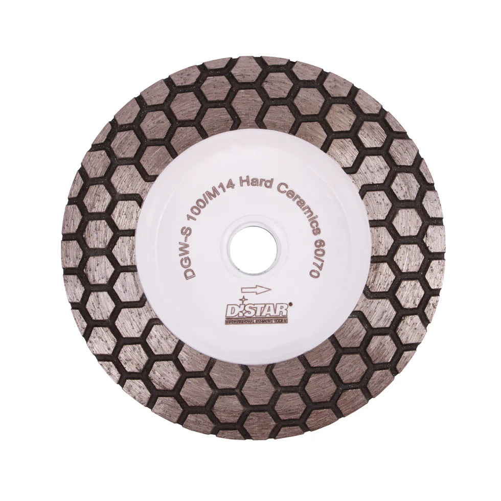[11140034030] DiStar Hard Ceramics DGW-S 4" Diamond Grinding Cup (M14) — Dry Edging for Porcelain & Ceramic (#60)