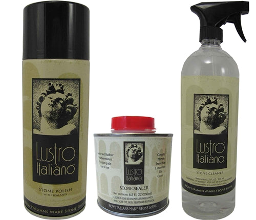 Tenax Lustro Italiano Professional Reseal Kit for Natural Stone — Cleaner, Polish & Sealer for Granite & Marble Countertops