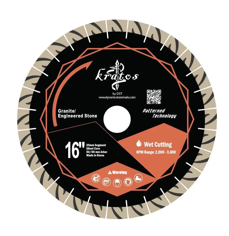 [BLQZP1625] Kratos Pattern PREMIUM Quartzite Silent Bridge Saw Blade, 25mm Segments (16")