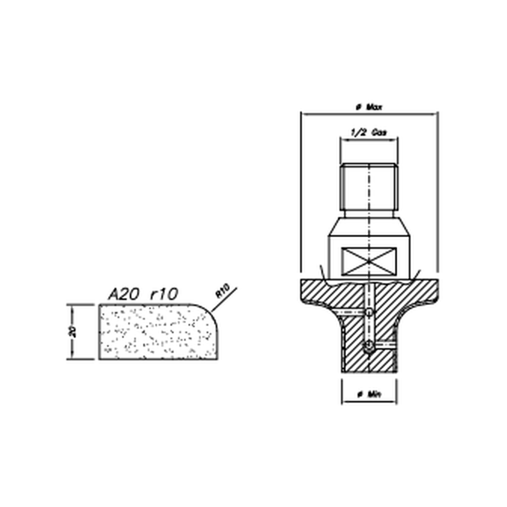 [SS67002] Marmo Elettromeccanica A20 r10 Eased Edge (Round Edge) - 20mm Diamond Profiling Wheel - Router Bit (1, IW Electroplated Kit)