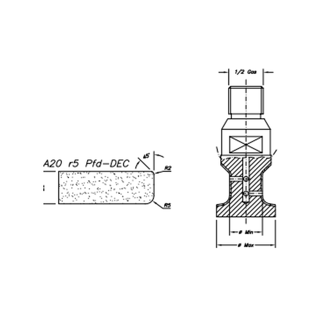 Marmo Elettromeccanica A20 r5 PFD DEC Eased Edge (Round Edge) - 20mm Diamond Profiling Wheel - Line 20 CNC 1/2 Gas Sinkhole Polished Face Down Closed Profile