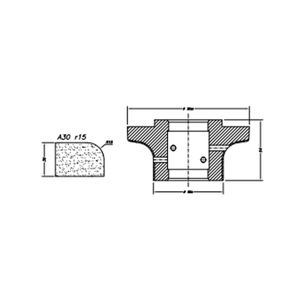 Marmo Elettromeccanica A30 r15 Eased Edge (Round Edge) - 30mm Diamond Profiling Wheel - Line 60 CNC Bore 35mm