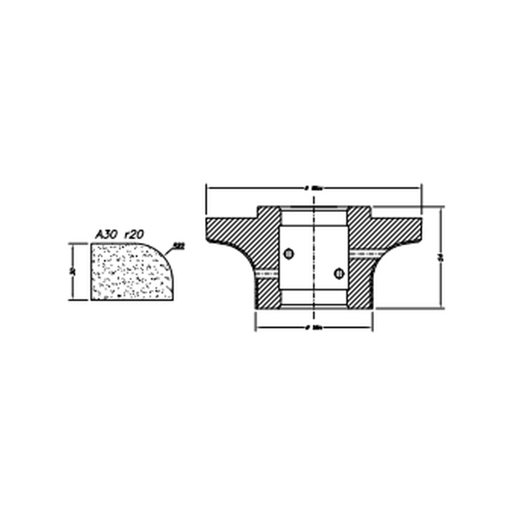 [SC72010] Marmo Elettromeccanica A30 r20 Eased Edge (Round Edge) - 30mm Diamond Profiling Wheel - Line 60 CNC Bore 35mm (00, EHS Kit)