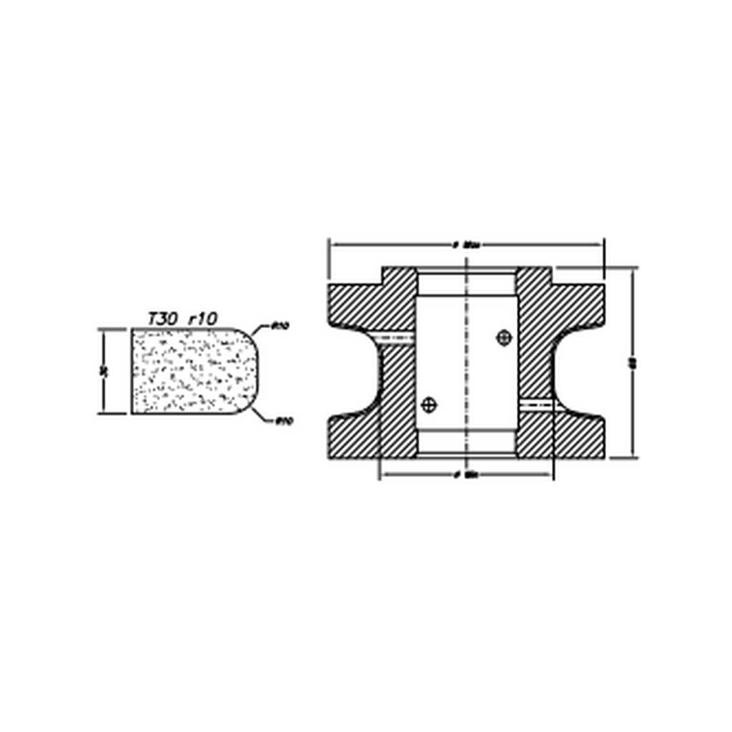 [SS67081] Marmo Elettromeccanica T30 r10 Flat Bevel - 30mm Diamond Profiling Wheel - Router Bit (1, IW Electroplated Kit)
