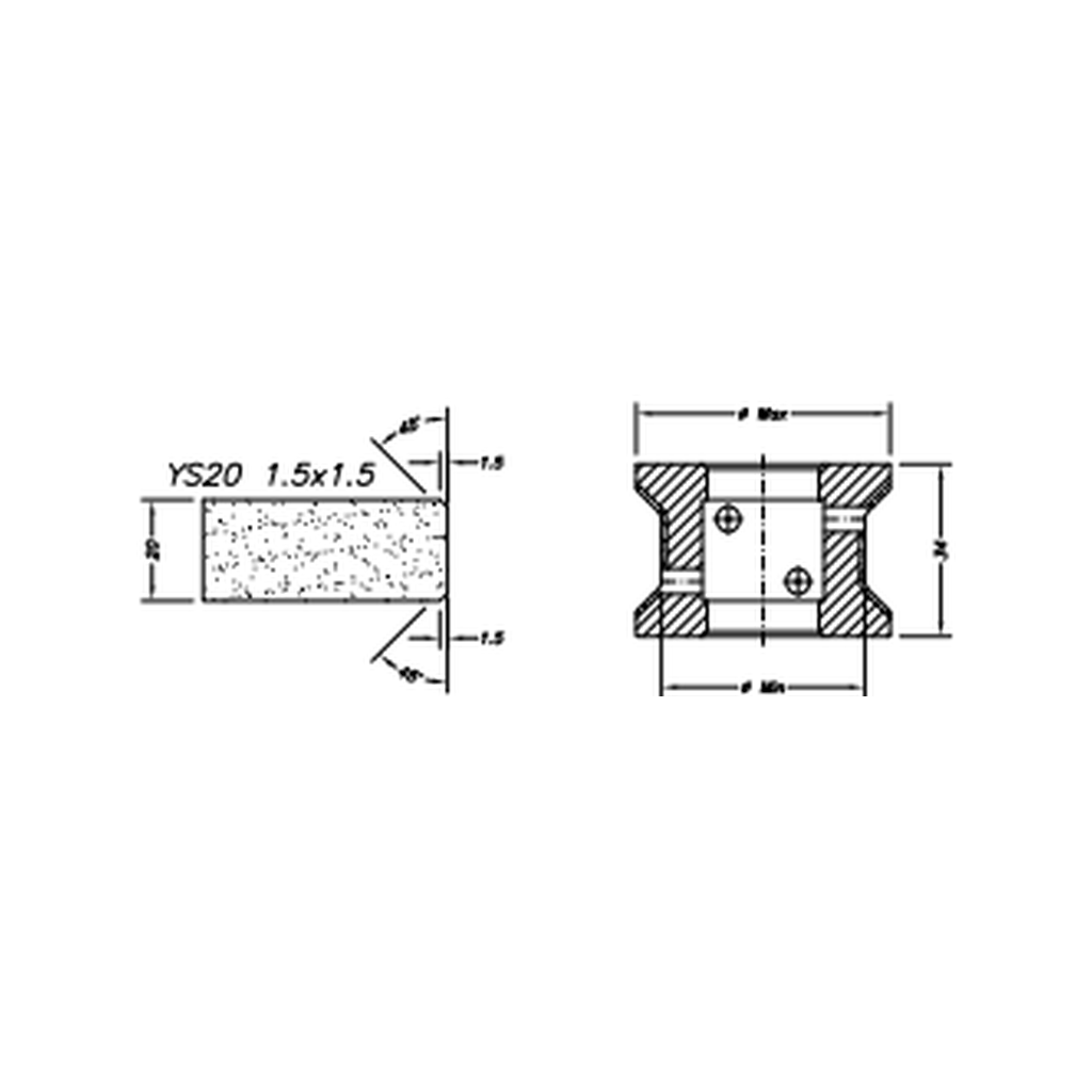 [SCE41D028] Marmo Elettromeccanica YS20 1.5x1.5 Chamfer Step - 20mm Diamond Profiling Wheel - Line 40 CNC Bore 22mm (1, EHS Kit)