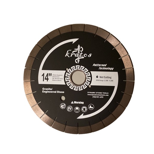[BL14P25] 14" Kratos Patterned Silent Bridge Saw Blade, 25mm Segments.