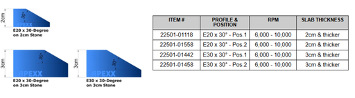 [22501-01442] Apexx - E30x30D - Hollywood Bevel - Position 1 Router Bit