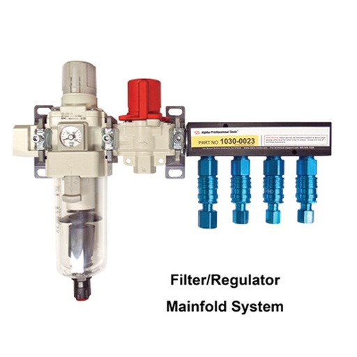 [1030-0023] Filter/Regulator, Relief Valve, Adapter Blocks, T-Clamps, Couplers, (3) 1/4” Female NPT Plugs & (1) 3/8" Female NPT Plug