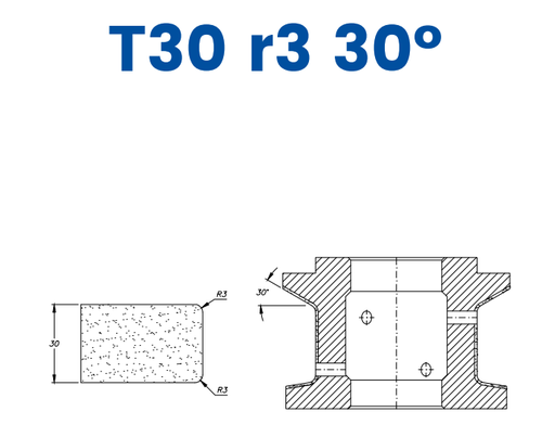 [SC61D422] SC61D422 30mm Eased Top & Bottom r3 (30° Ramp) Line 60 - (Bore 35 Fitting) Profile T30 r3 30° Zenith Position 1 Standard Kit (all materials)