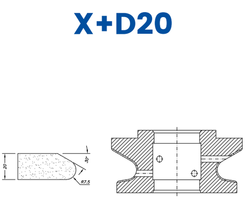 [SC61108] SC61108 20mm Knoll Line 60 - (Bore 35 Fitting) Profile X+D20 Zenith Position 1 Standard Kit (all materials)
