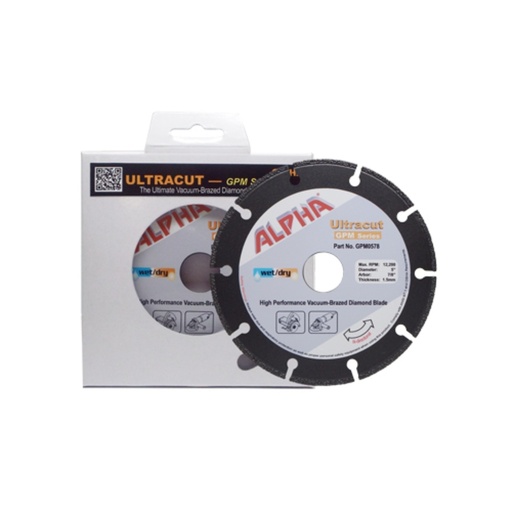 [GPM4578] Alpha® Ultracut GPM Series The Ultimate Vacuum-Brazed Diamond Blade (4-1/2", 1.5mm, 7/8", 20mm Arbor)