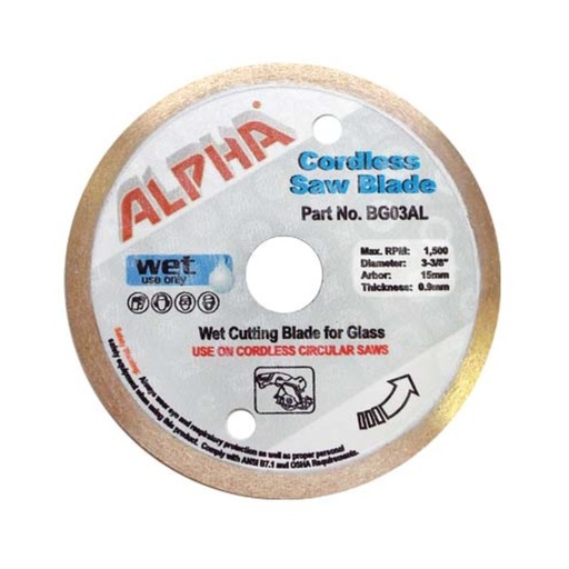 [BG03AL] Alpha® Wet Cordless Saw Blade for Glass (3-3/8", 0.9mm, 15mm Arbor)