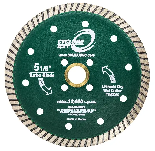 [TBSQ50] Diamax Cyclone QZT Turbo Blade - 5-1/8" Dry Use for Quartzite, Granite and Engineered Stone - 5/8”, 7/8” and 20mm Arbor Size - 12,000 RPM